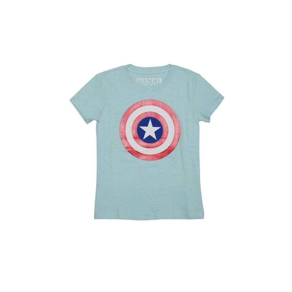 Marvel Captain America Star Shield Short Sleeve Crew Neck T Shirt Top Size 10/12